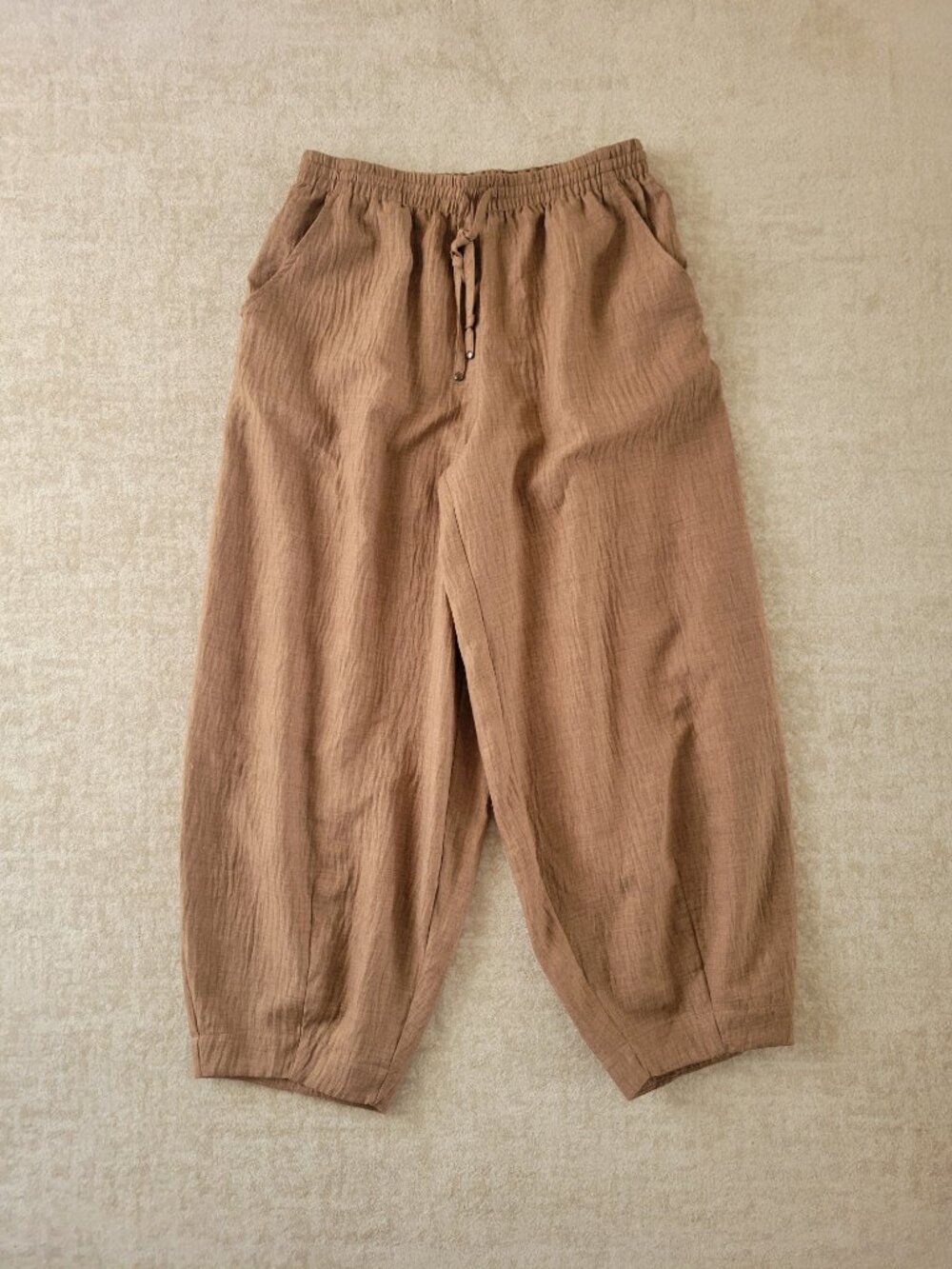 Max Studio Lantern Pants Large Tan Wide Leg Boho Chic